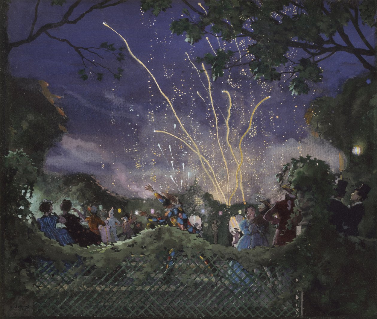 Fogos de artifício, 1929 (Bodycolour em papel preto) de Konstantin Andreevic Somov