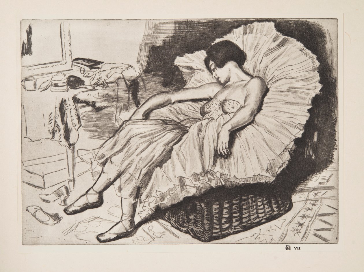 Dançarino dormindo, pub. 1925. de Laura Knight