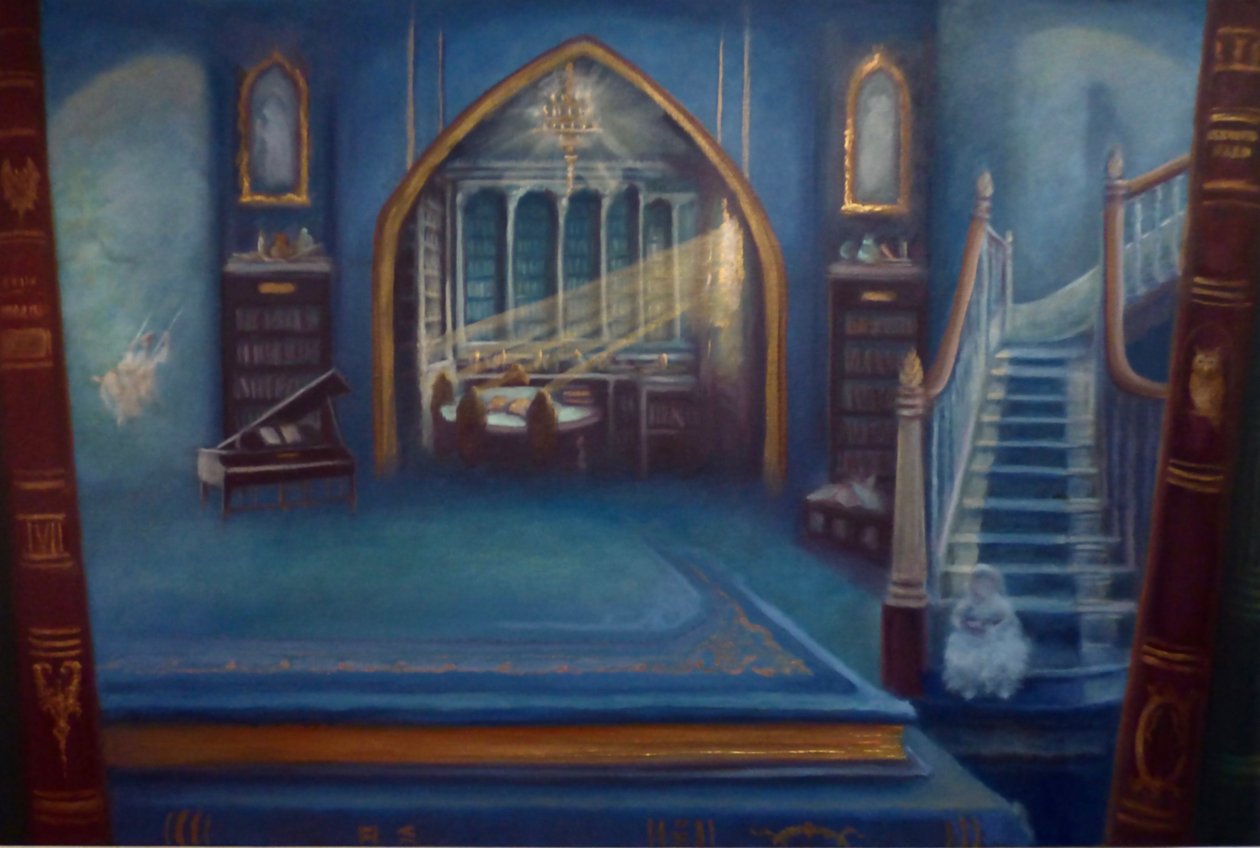 Biblioteca Encantada, 2024 (óleo sobre tela) de Lee Campbell