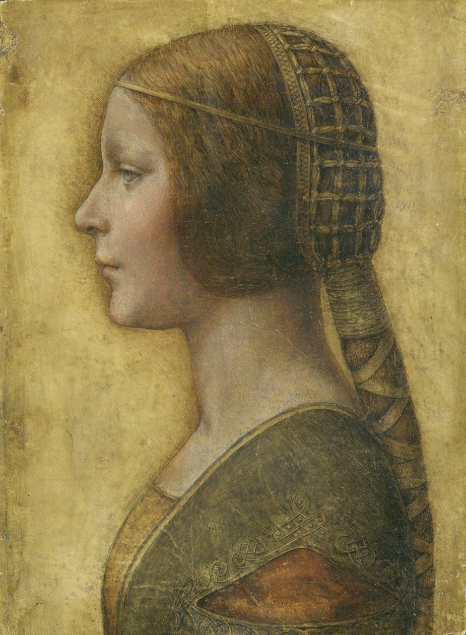 Perfil de uma jovem noiva (giz, caneta, tinta e tom de lavagem em pergaminho) de Leonardo da Vinci