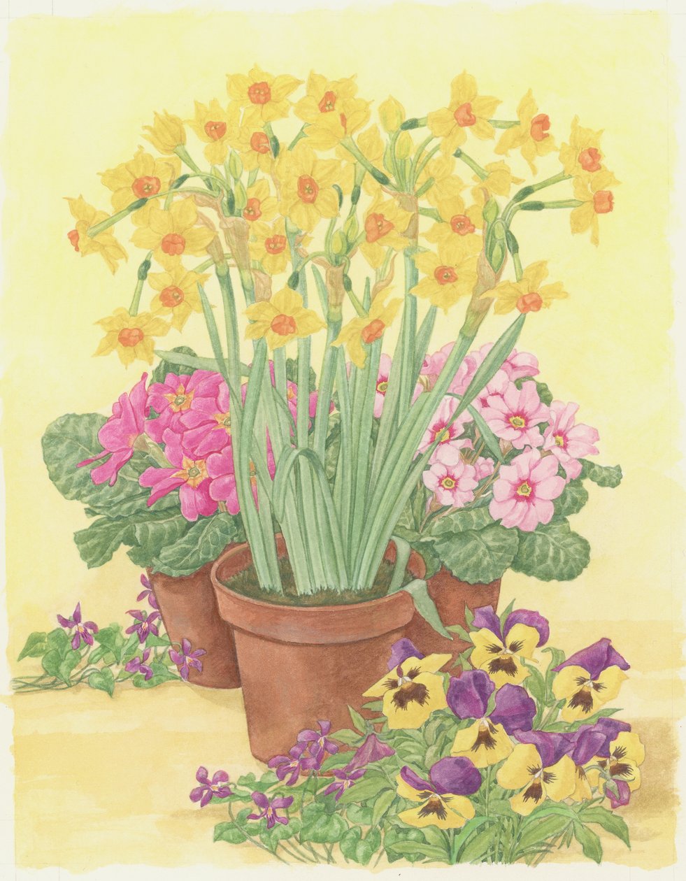 Vasos de Flores da Primavera, 2003 (wc on paper) de Linda Benton
