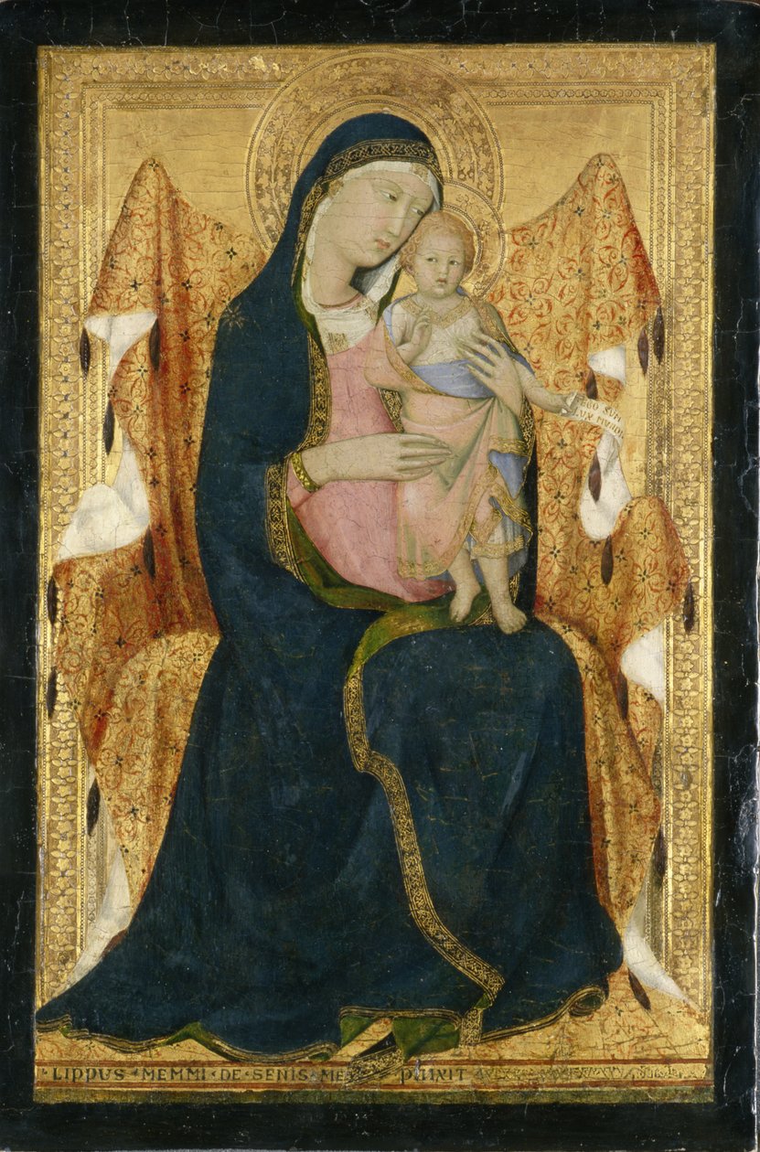 Madonna entronada com criança, c.1340 (tempera em madeira de choupo) de Lippo Memmi