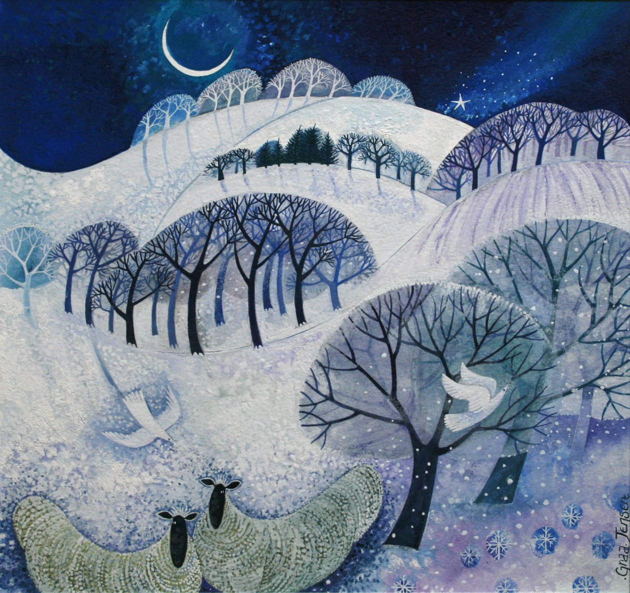 Noite de neve (tinta acrílica) de Lisa Graa Jensen