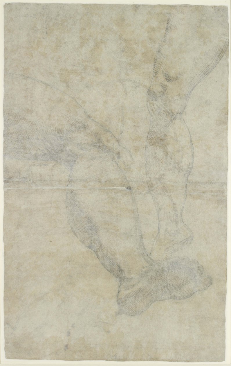 Verso: Estudos de dois pares de pernas (caneta e tinta marrom sobre giz preto) de Lodovico Carracci