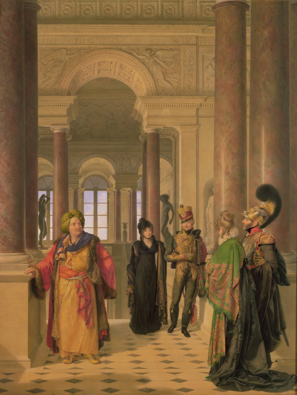 A Escadaria Principal do Louvre, 1817 de Eugene Isabey