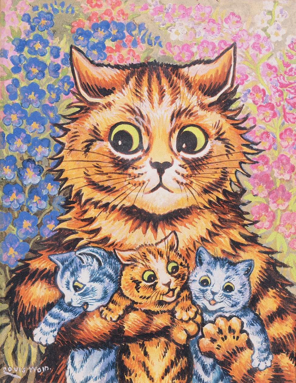 Um gato com seus gatinhos de Louis Wain