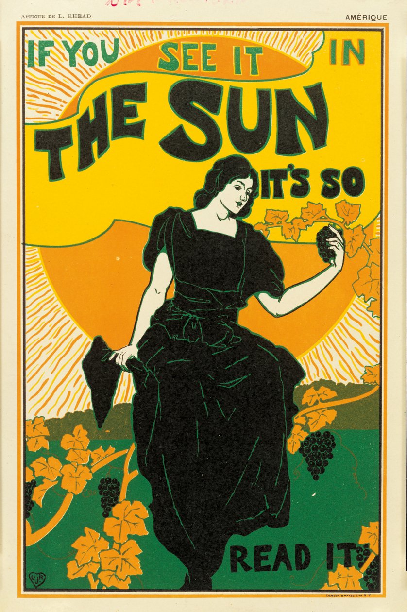 Cartaz de publicidade &39;The Sun&39;, 1895 de Louis John Rhead