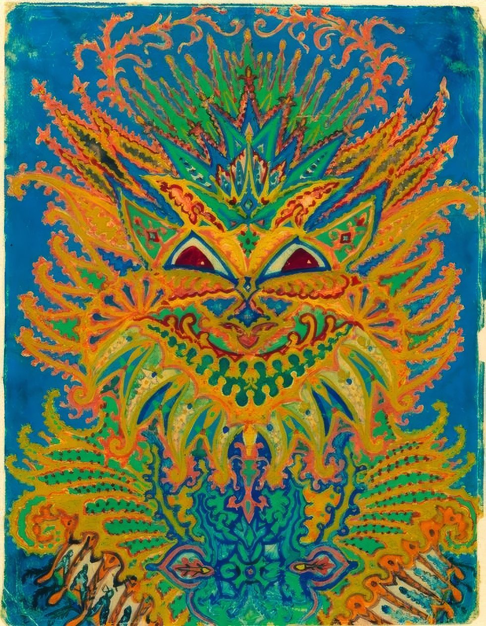 Gatos de caleidoscópio: Teste padrão do gato no azul de Louis Wain