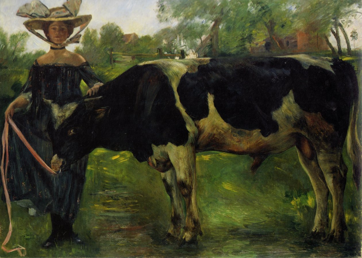 Menina, com, touros de Lovis Corinth