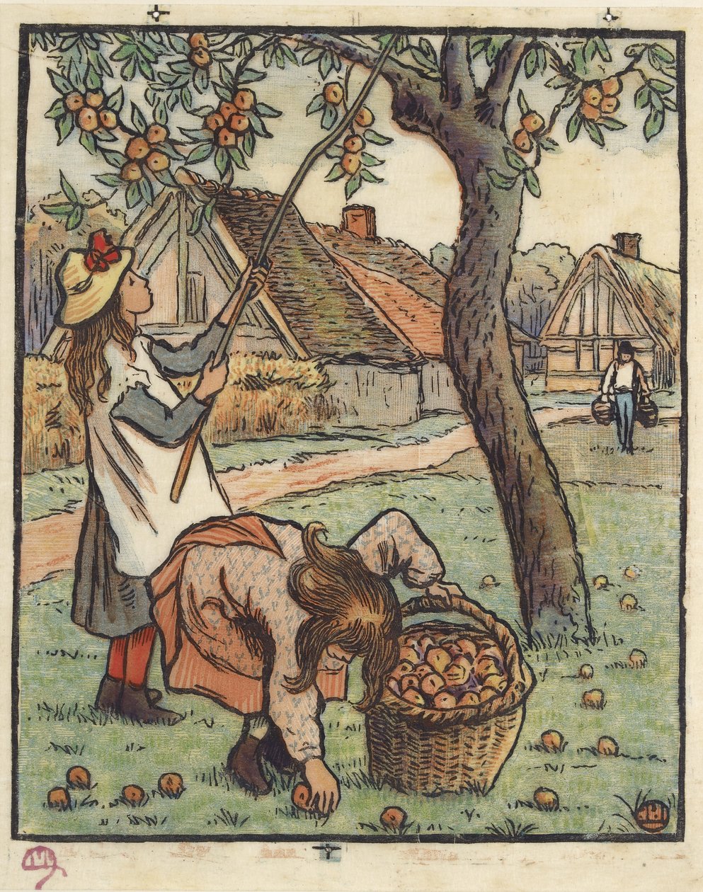 A colheita da Apple, 1889 de Lucien Pissarro