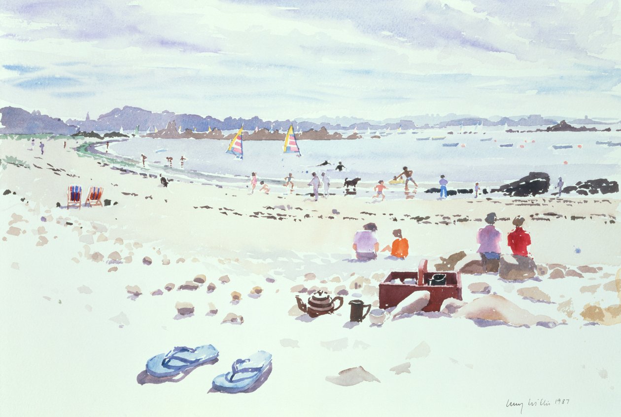 Cobo Bay, Guernsey, 1987 (wc no papel) de Lucy Willis