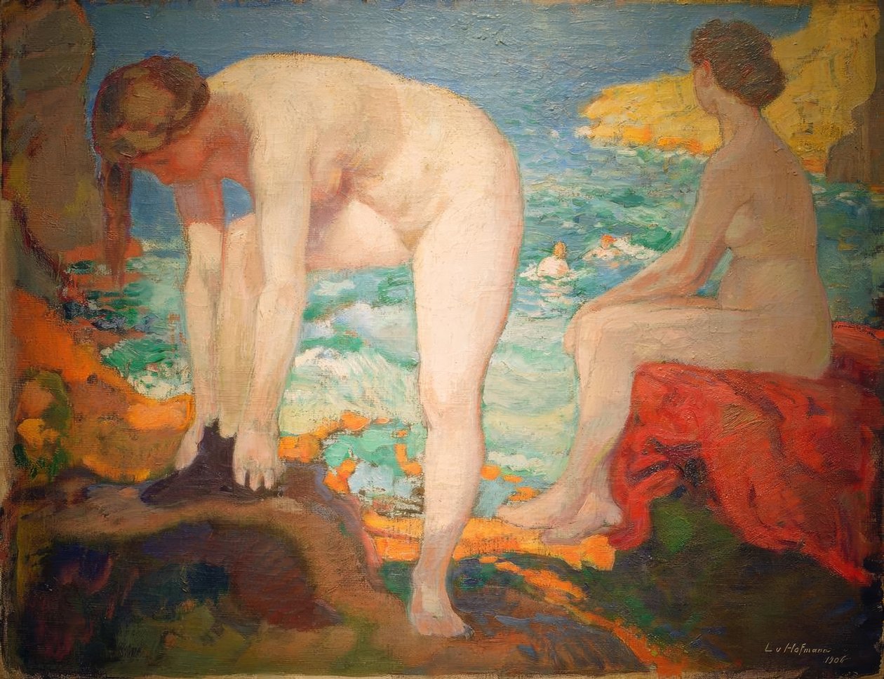 L. v. Hofmann, banhista no mar. de Ludwig von Hofmann