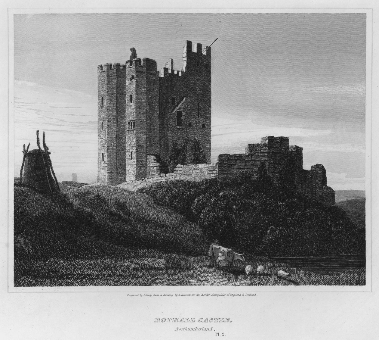 Bothall Castle, Northumberland (gravura) de Luke (after) Clennell