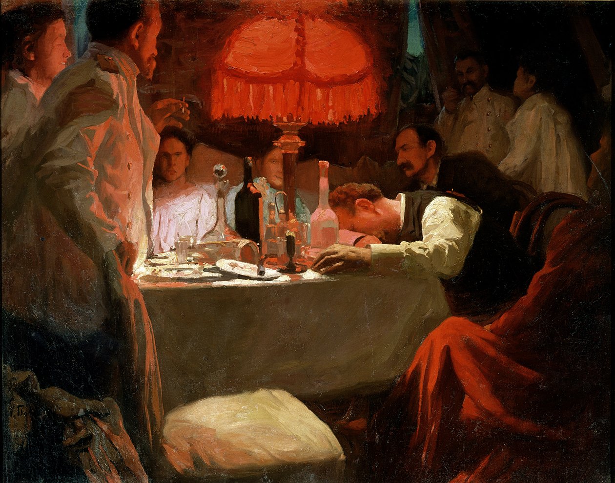 Sob a luz vermelha, c.1910 de Lukjan Vasilievich Popov