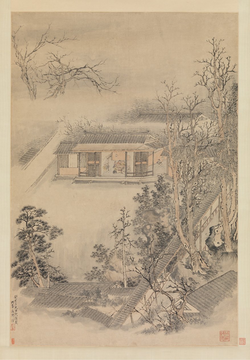 Bebendo no jardim de bambu, 1773. de Luo Ping