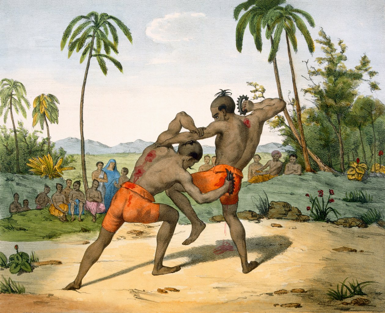Lutadores com armas, 1827-35 de M.E. Burnouf