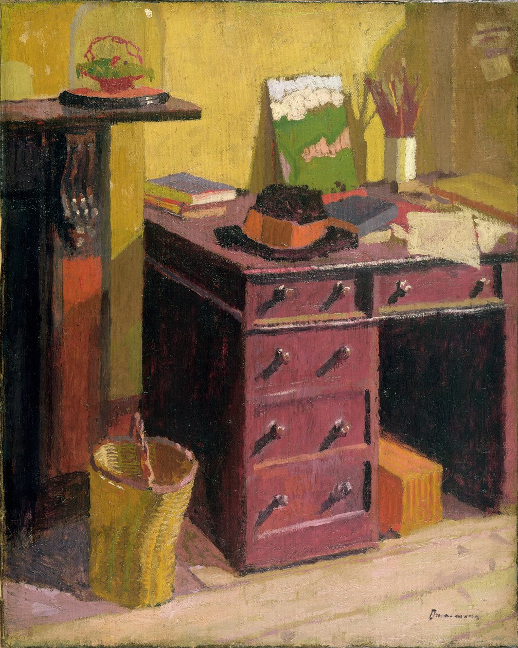 A mesa do artista, c.1915 (óleo sobre tela a bordo) de Malcolm Drummond