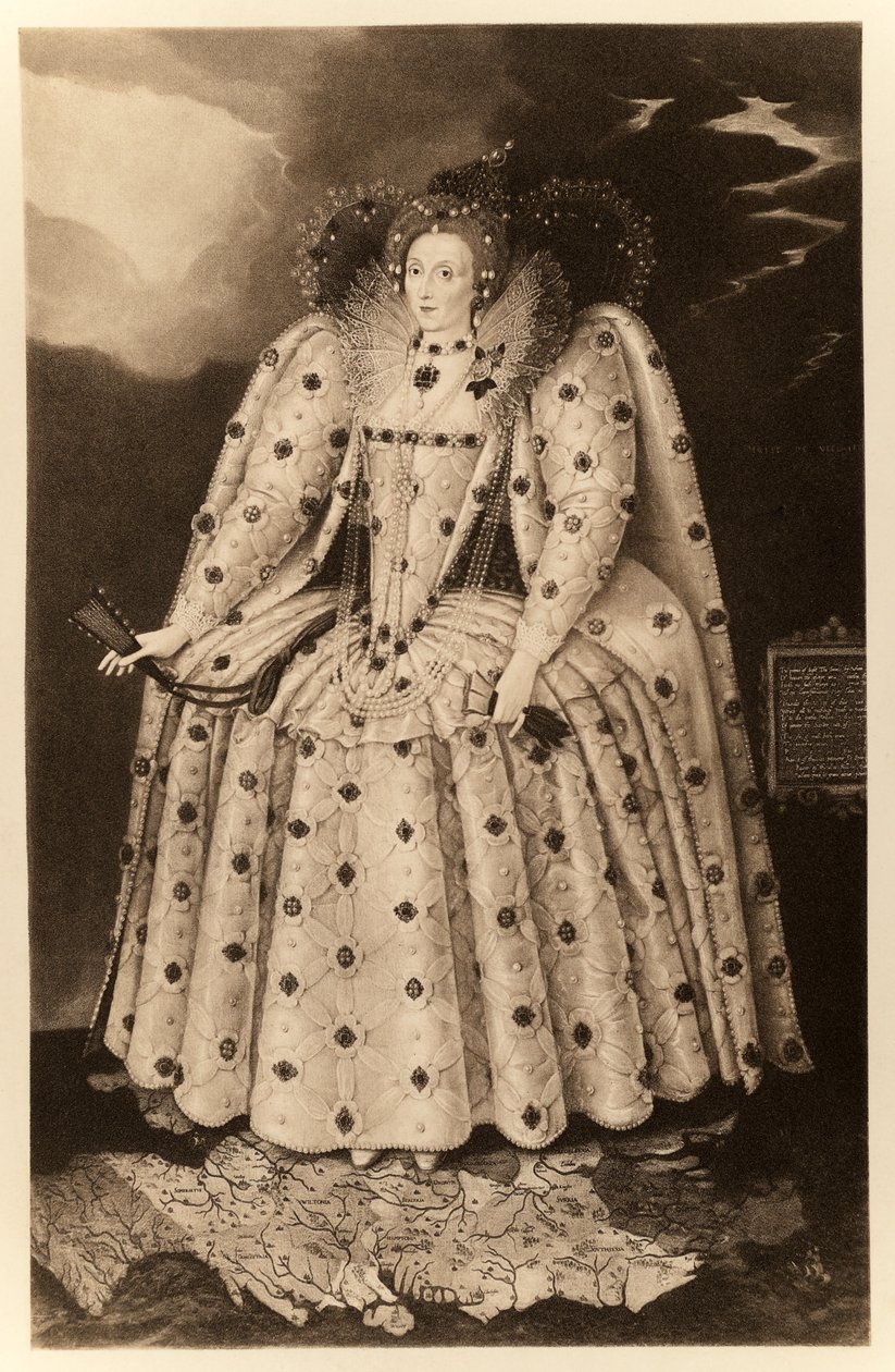 Rainha Elizabeth I (&39;O Retrato de Ditchley&39;), de &39;James I and VI&39;, impresso por Manzi Joyant und Co. Paris, 1904 (collotype) de Marcus Garret Gheeraerts the Younger