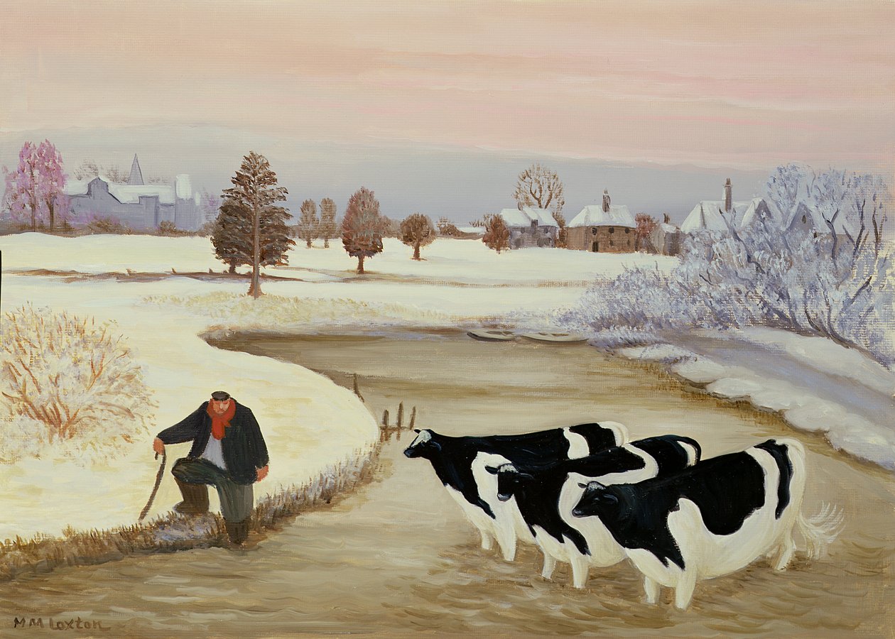 Vacas num rio de inverno de Margaret Loxton