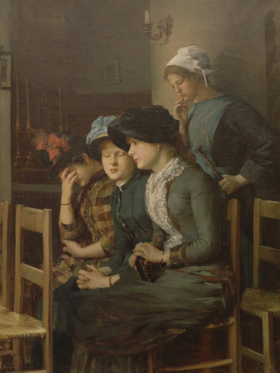 Meninas jovens, em, igreja de Marie Petiet