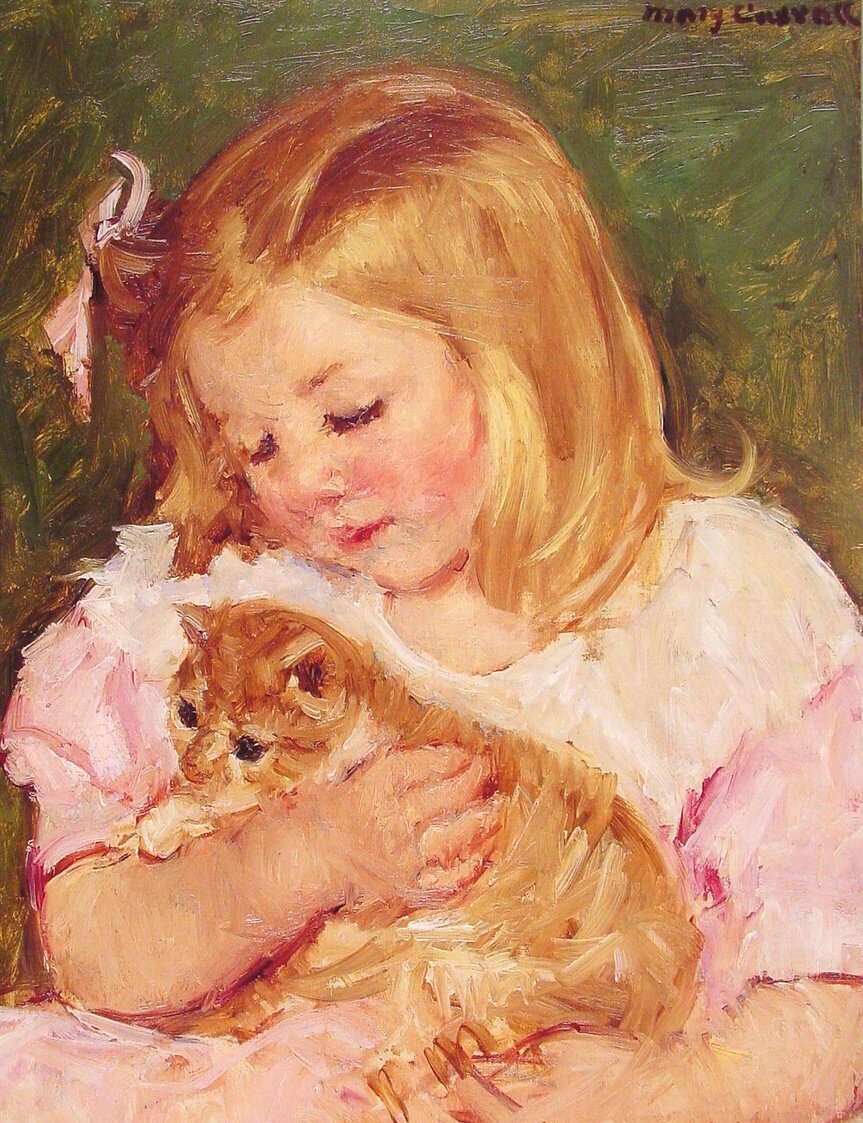 Sara segurando um catn de Mary Cassatt