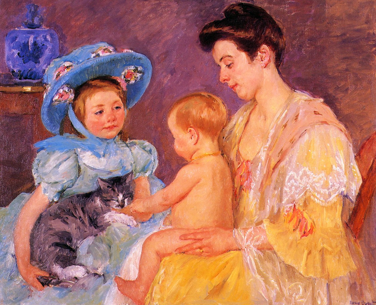 Crianças brincando com um gato de Mary Cassatt