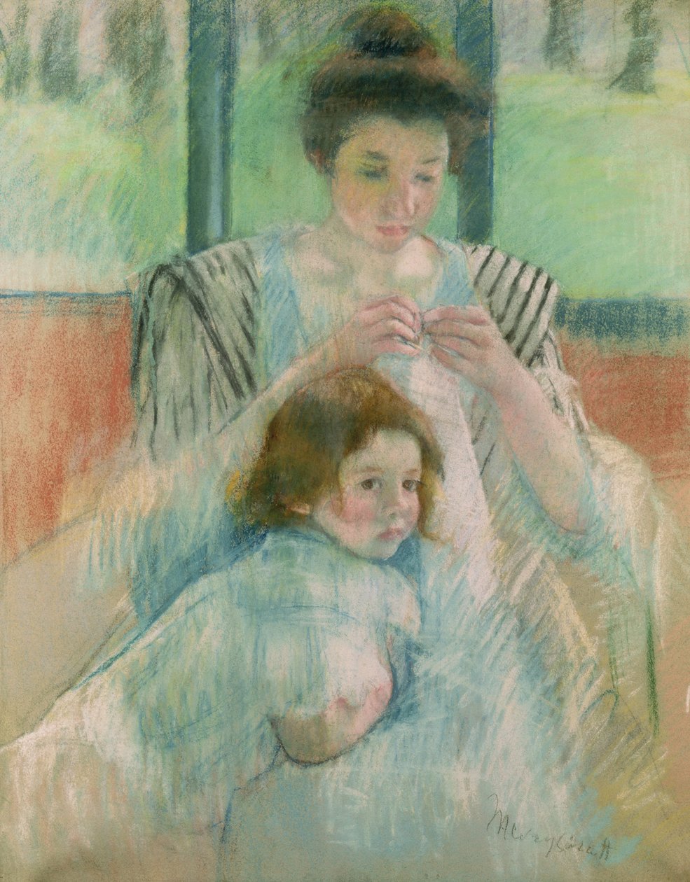 Mãe e filho (pastel em papel) de Mary Cassatt