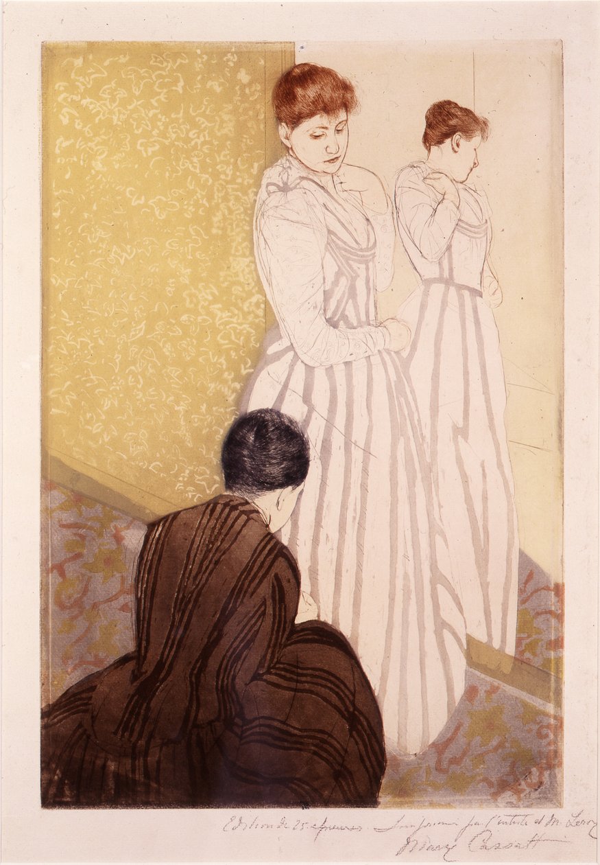 O encaixe (tinta e carvão no papel) de Mary Cassatt