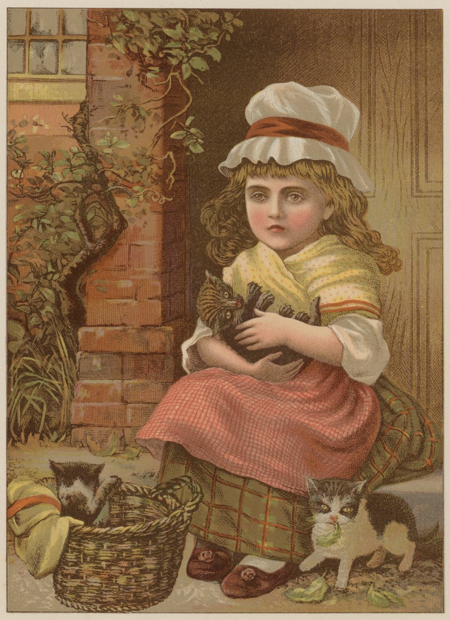 Menina, com, gatinhos, (chromolitho) de Mary Ellen Edwards