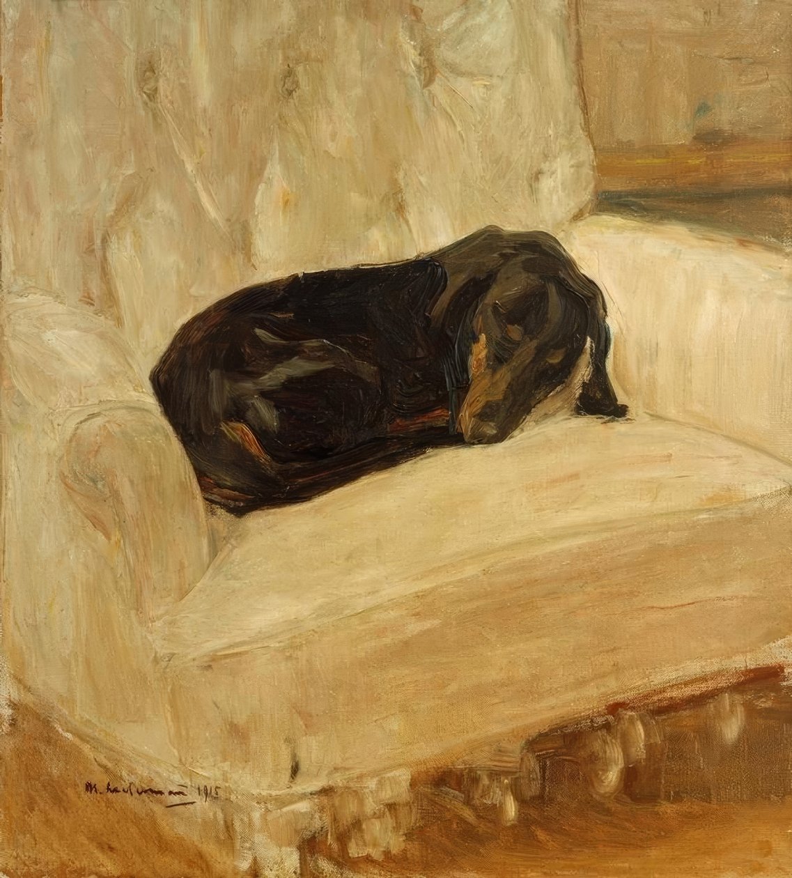 Dachshund dormindo na poltrona de Max Liebermann