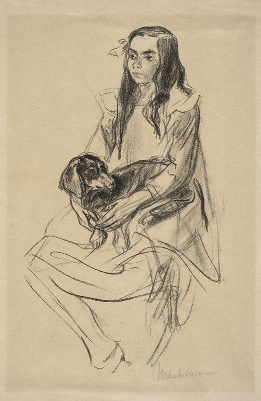 Menina sentada com Teckel de Max Liebermann