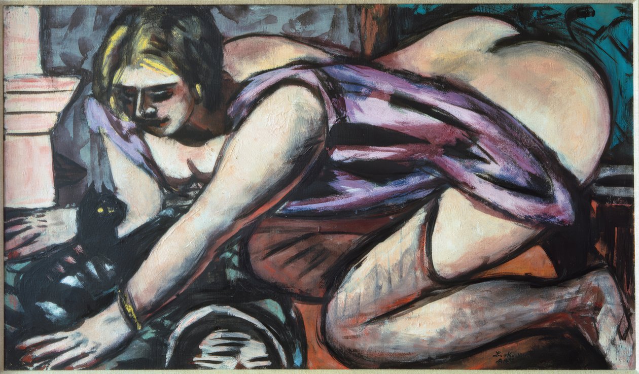 Semi nua com gato | Max Beckmann | Impressão de arte