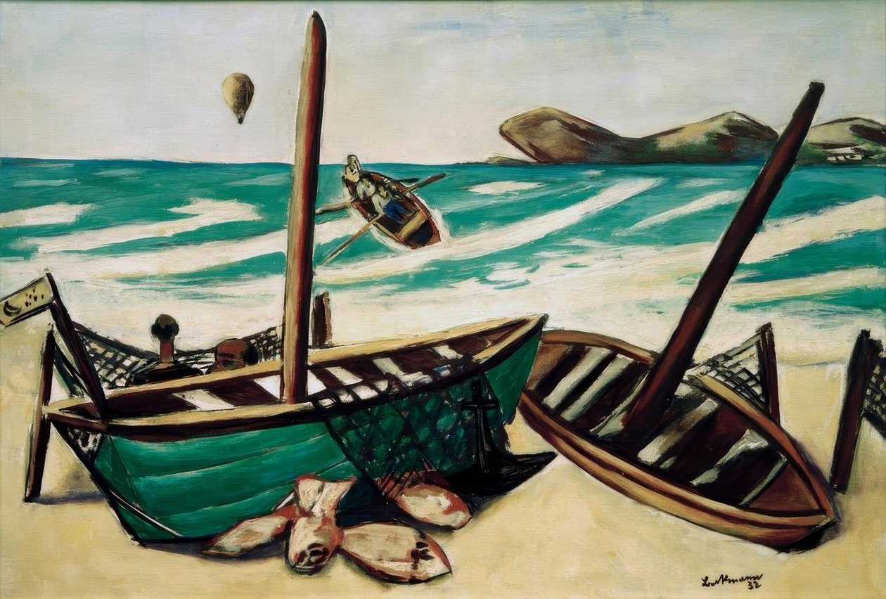 Paisagem costeira com balão de Max Beckmann