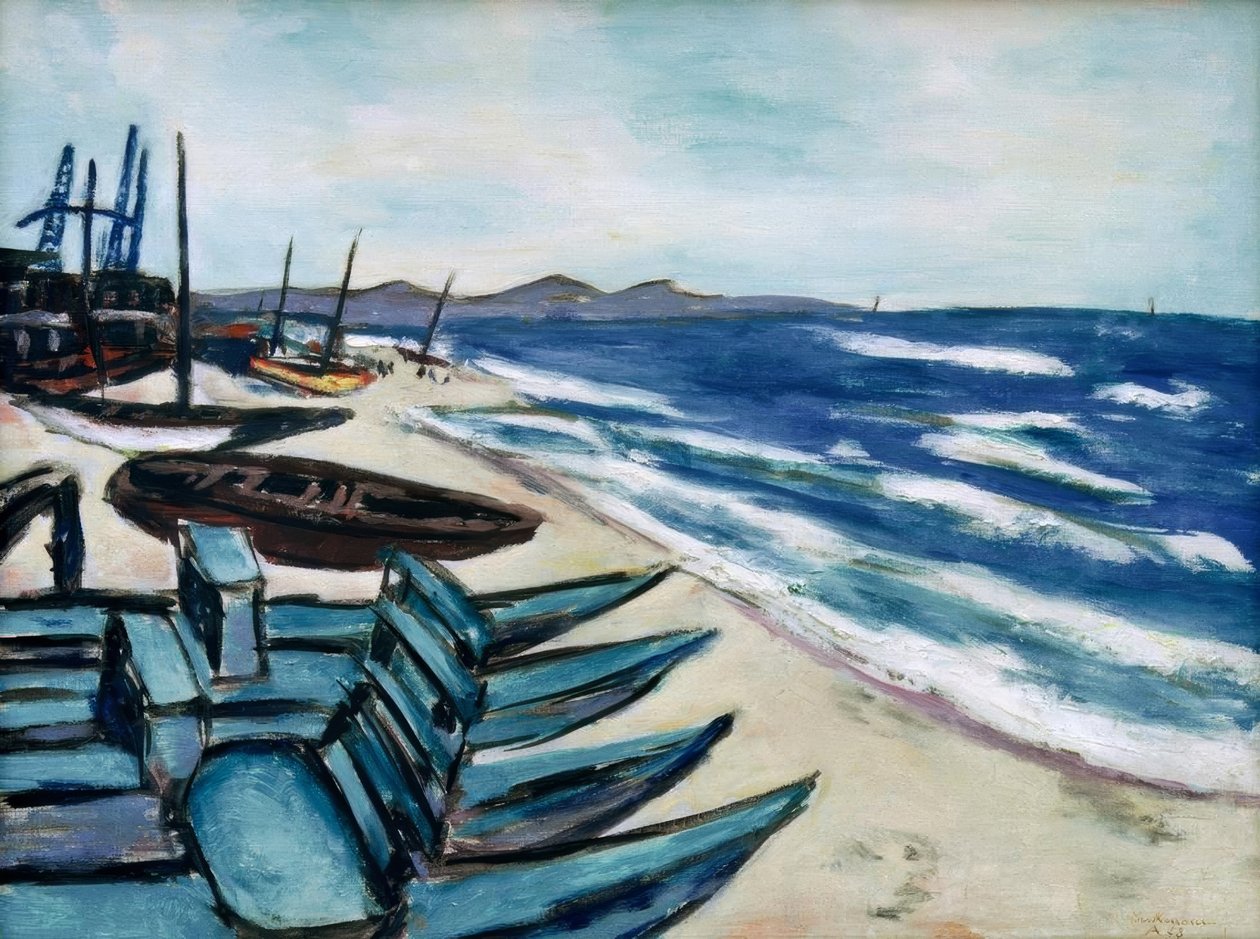 Praia com barcos na Riviera de Max Beckmann