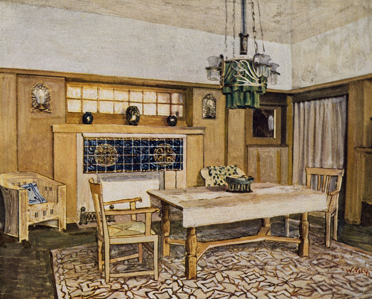 Sala de jantar em Karlsruhe, século XX (desenho) de Max Laeuger