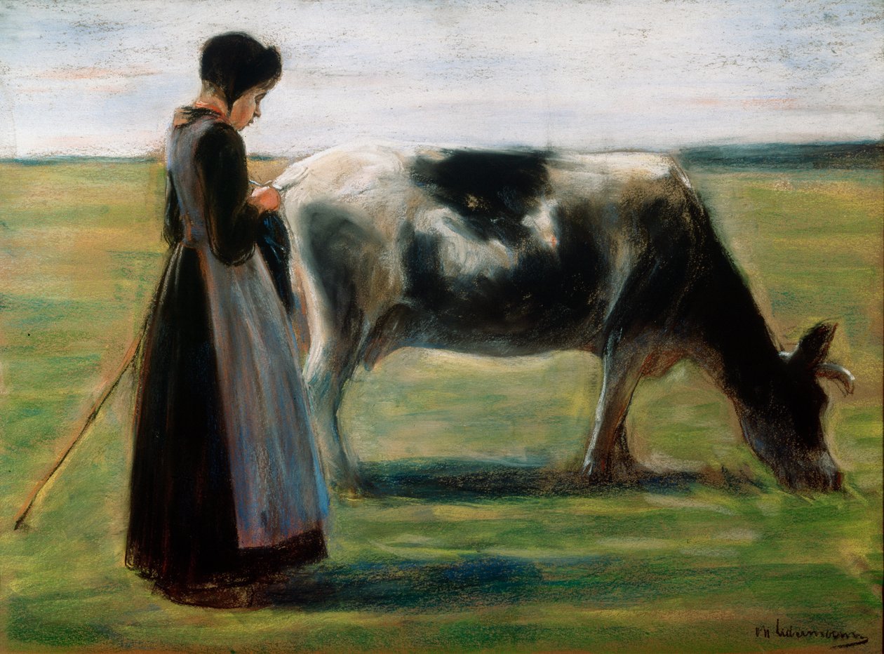 Menina com vaca, século XIX de Max Liebermann