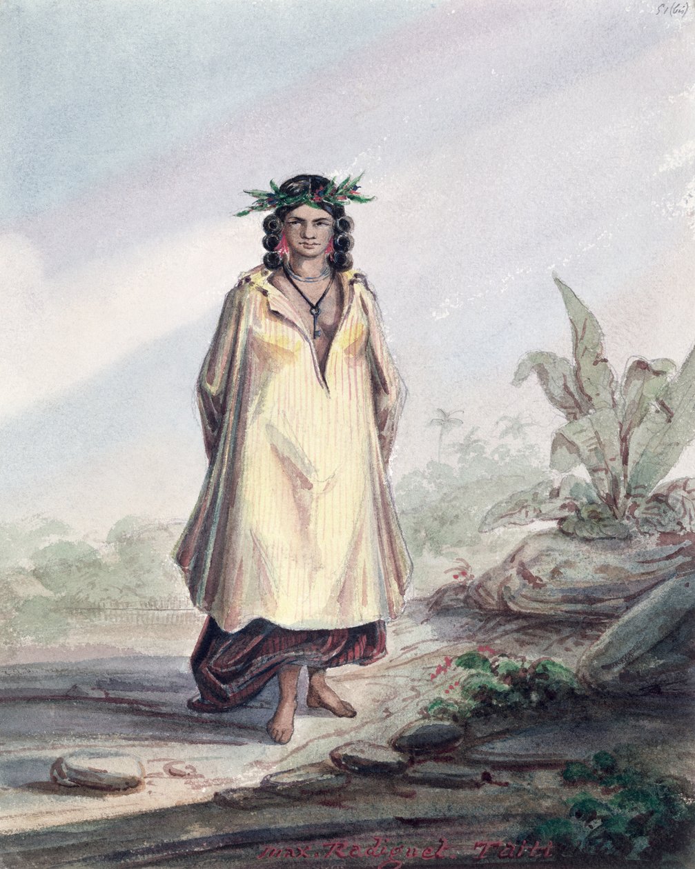 Jovem mulher do Taiti, c.1841-48 (caneta, tinta e wc no papel) de Maximilien Radiguet