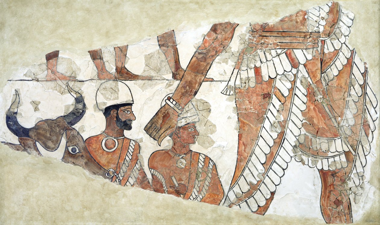 Investidura do rei pela deusa Ishtar, do palácio de Zimri-Lim, Mari, médio Eufrates, período de Isin-Larsa, c.1800 BC (pintura de parede) de Mesopotamian