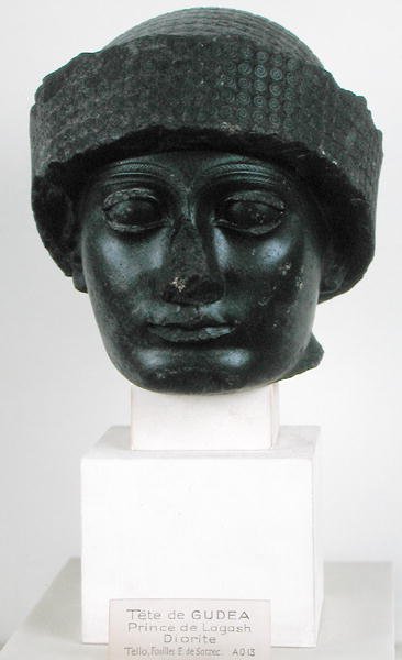 Cabeça de Gudea, Príncipe de Lagesh, de Telloh (antigo Girsu) neo-sumério, c.2150 aC (diorito) de Mesopotamian