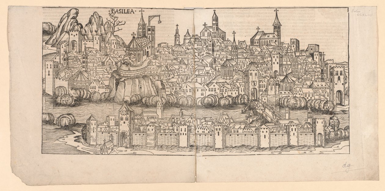 Crônica de Nuremberg: Vista Topográfica de Basileia, Suíça de Michael Wolgemut