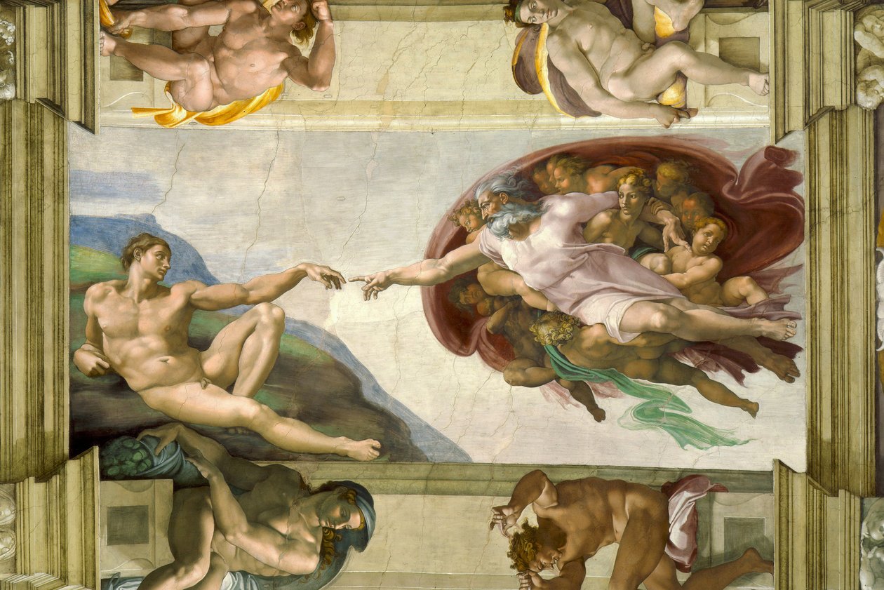 Tecto da Capela Sistina (1508-12): Criação de Adão de Michelangelo Buonarroti