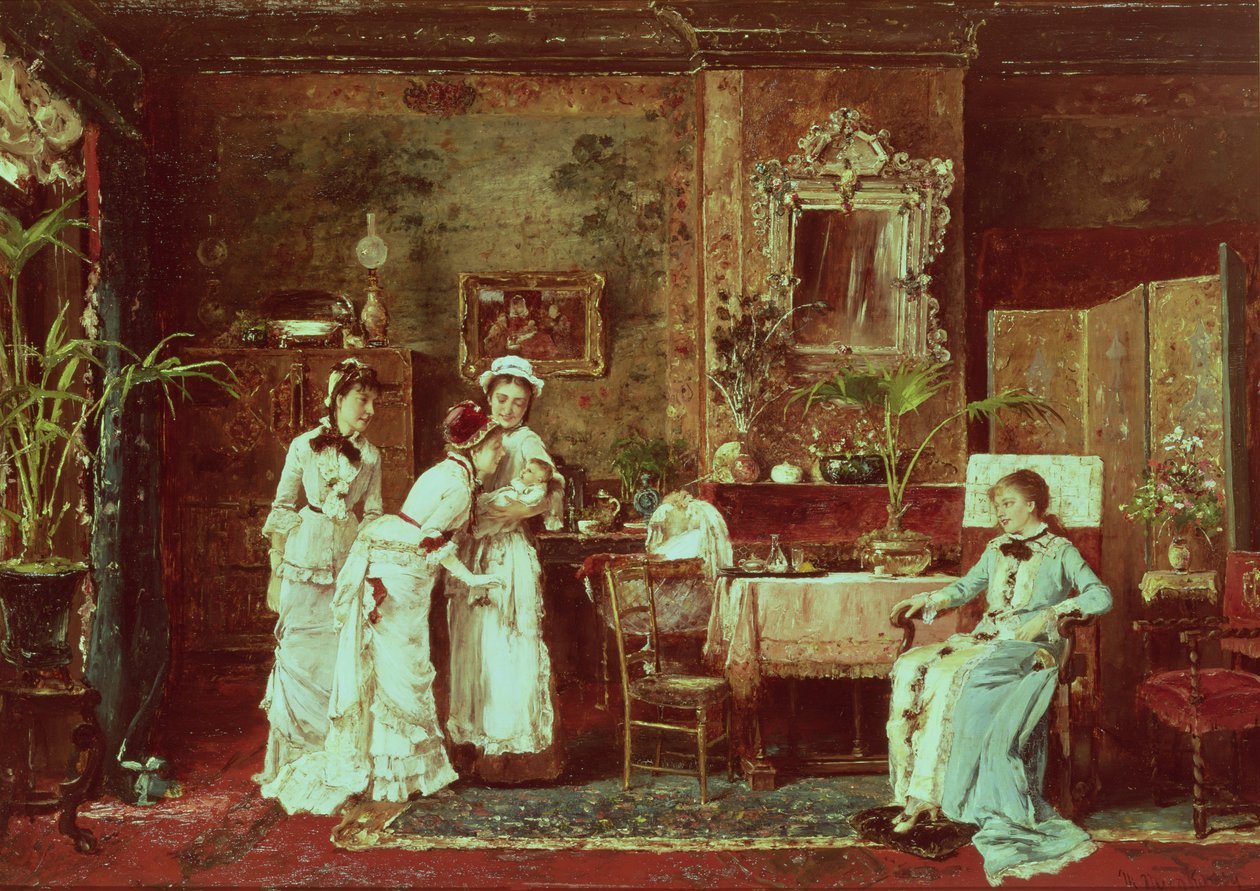 Visita a uma nova mãe, 1879 de Mihály Munkácsy