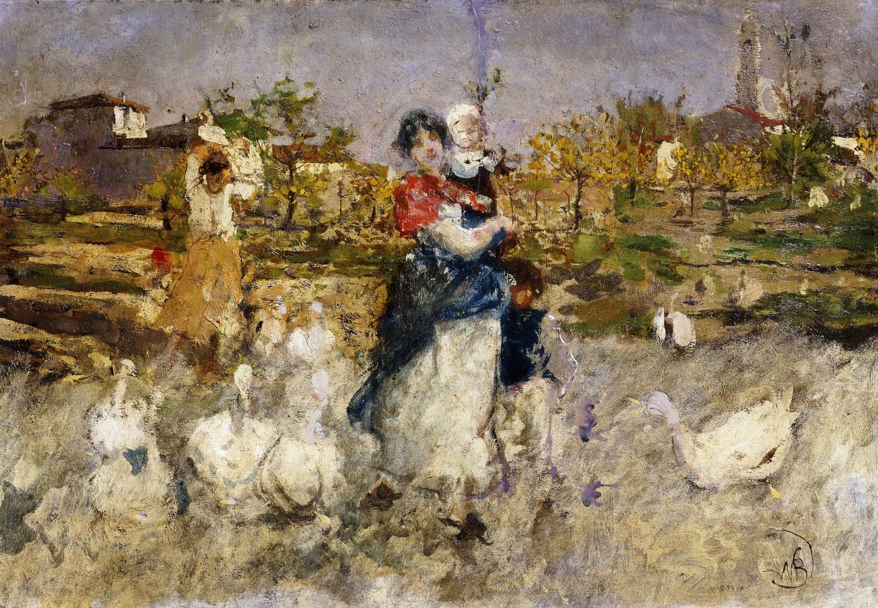 Mãe e filho com gansos, de Mose Bianchi