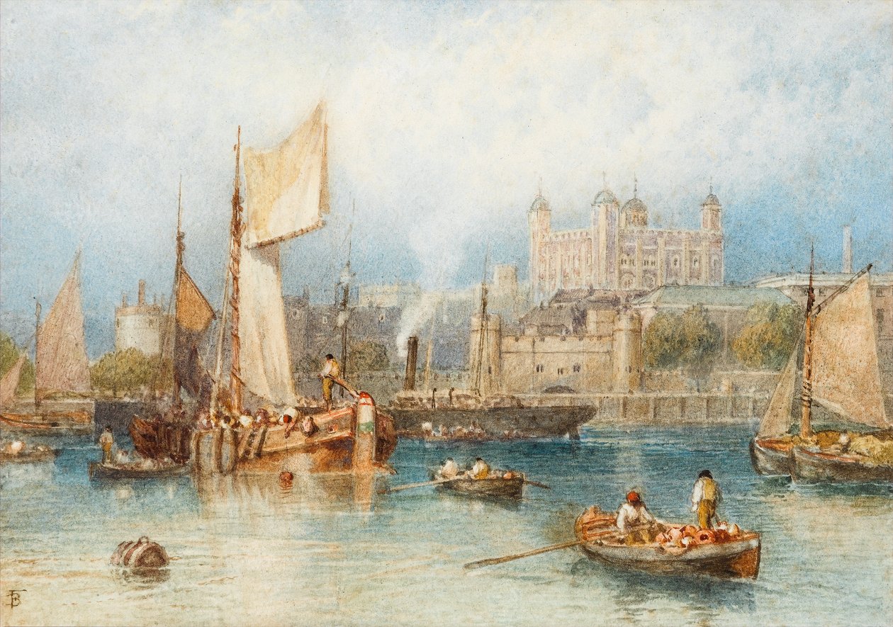 A Torre de Londres do Tamisa (wc no papel) de Myles Birket Foster