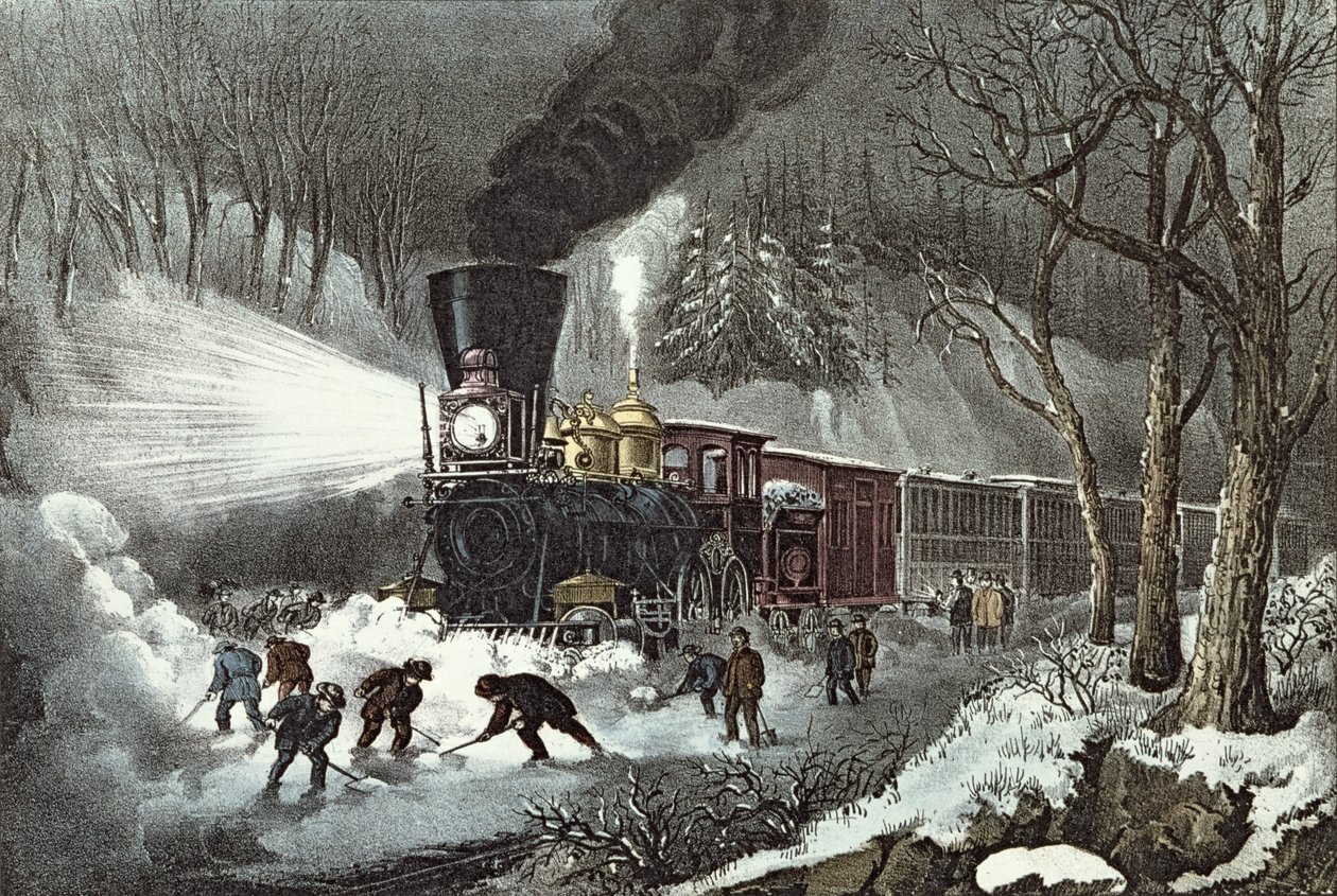 Cena Americana da Ferrovia, 1871 de N. and Ives, J.M. Currier