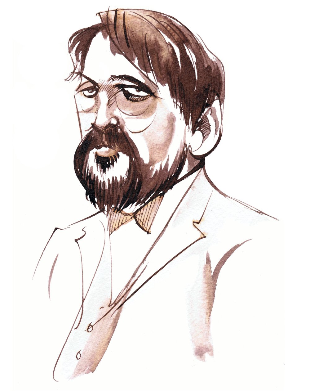 Achille-Claude Debussy, compositor francês (1862-1918), retrato a tinta sépia de Neale Osborne