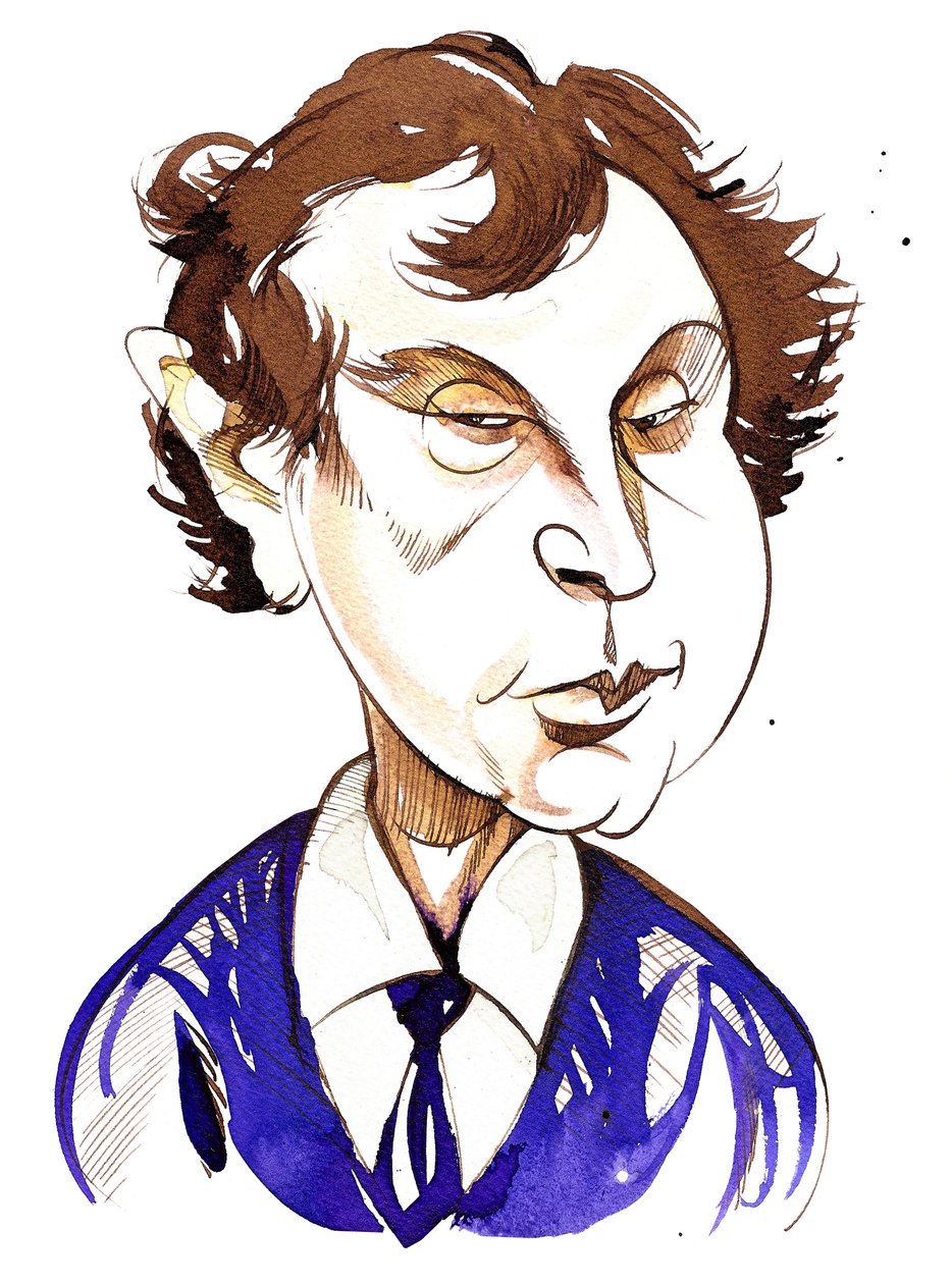 András Schiff (pianista húngara de 1953), caricatura em cores de Neale Osborne