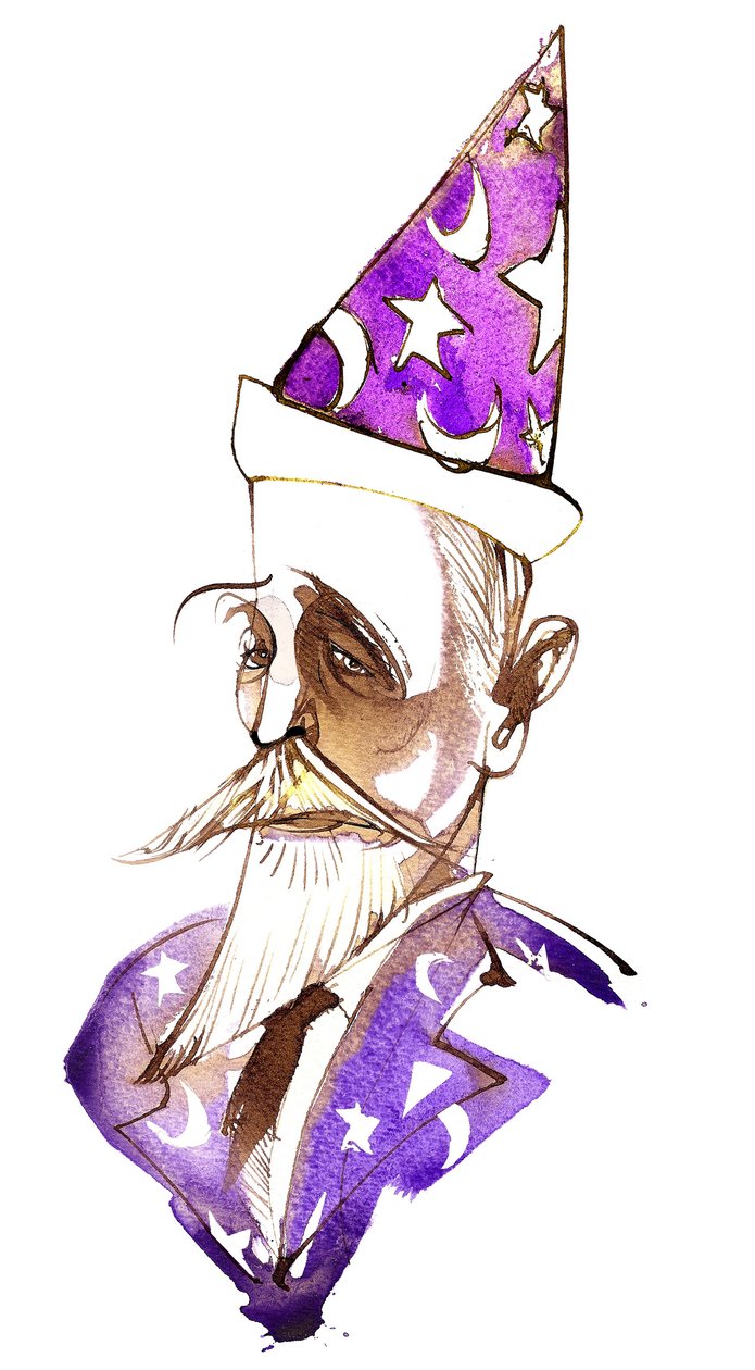 Paul Dukas, compositor francês (1865-1935); caricaturado como um feiticeiro de Neale Osborne