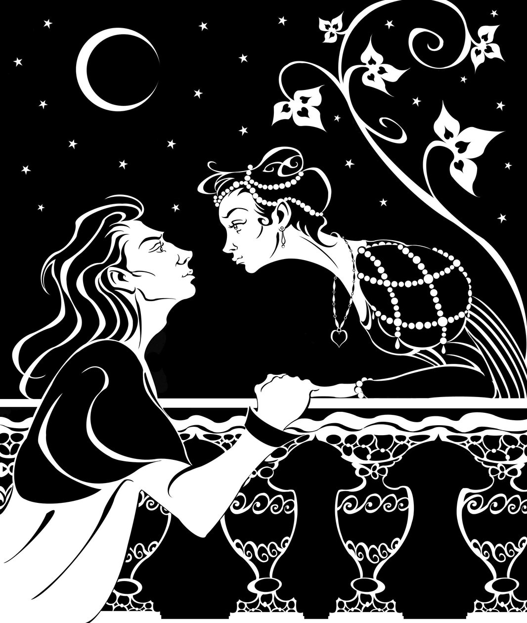 Romeu e Julieta - ilustração da cena da varanda da peça de William Shakespeare de Neale Osborne