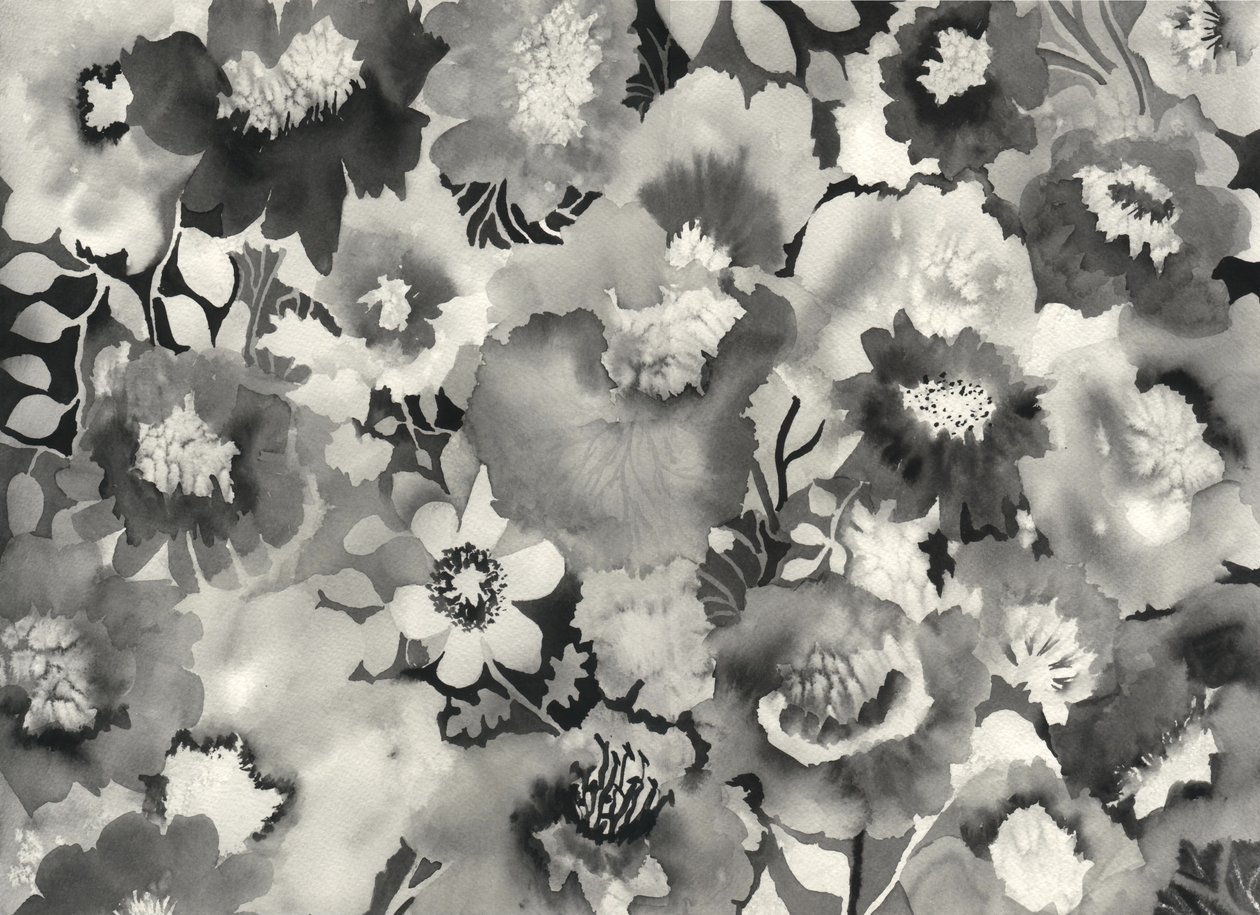 floral em preto e branco de Neela Pushparaj